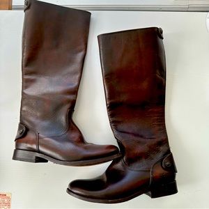 FRYE Melissa Button BACK ZIP Leather RIDING MOTO Boot DARK BROWN